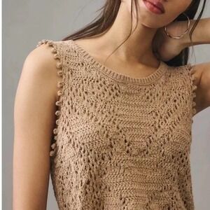 Anthropologie Mauve Tan Textured Crochet Blouse Pointelle Boho Indie Cottage